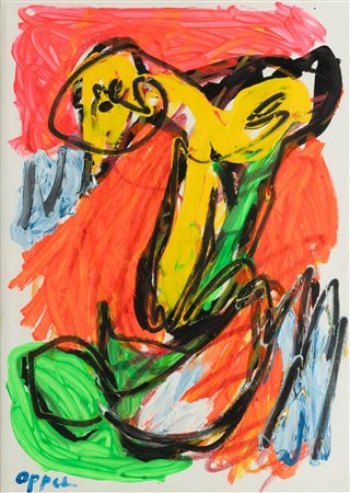 Karel Appel 1921 Amsterdam-2006 Zurigo Senza titolo tecnica mista su cartone...