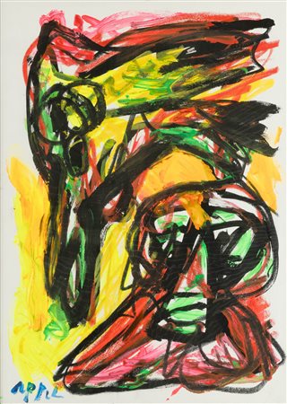 Karel Appel 1921 Amsterdam-2006 Zurigo Senza titolo tecnica mista su cartone...