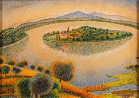 Gerardo Dottori 1884 Perugia-1977 Perugia, Lago umbro idromatita su...