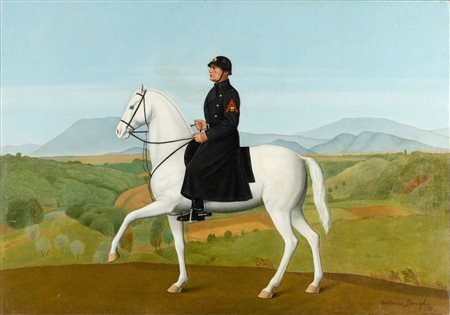 Antonio Donghi 1897 Roma-1963 Roma Ritratto equestre del duce olio su tela...