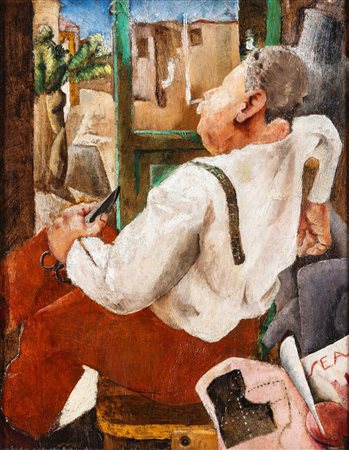 Fausto Pirandello 1899 Roma-1975 Roma Il sarto olio su tavola, Largh. 51,7 -...