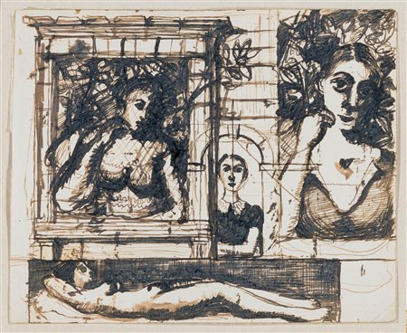 Paul Delvaux 1897 Wanze (BE)-1994 Veurne (BE) Etude china su carta Largh. 16...