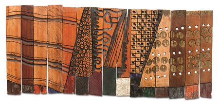 El Anatsui 1944 Anyako Ghana, Cloth market Series legno bruciato, 15 pannelli...
