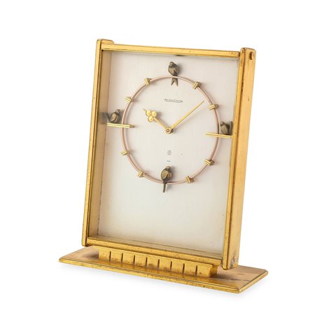 Jaeger-LeCoultre, Pendulette 8 Jours in ottone dorato, quadrante argentè con...