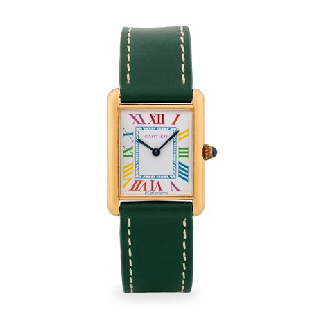 Cartier, Tank La Californienne, quadrante bianco numeri Romani arcobaleno,...