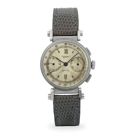 Universal, Compur Chrono due contatori in acciaio con tasti quadri e anse...