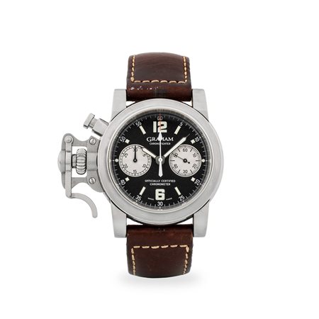 GRAHAM, Chronofighter in acciaio, quadrante nero con contatori argentè al tre...