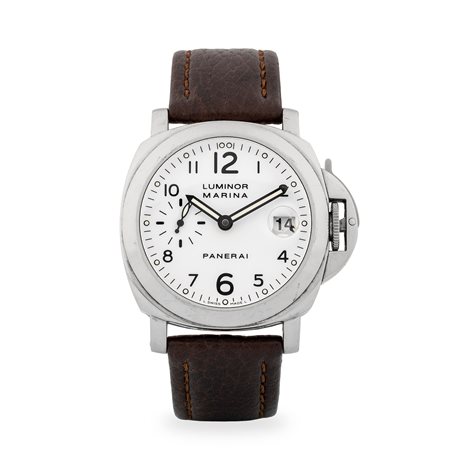 Officine Panerai, Luminor Marina in acciaio, quadrante bianco con datario al...