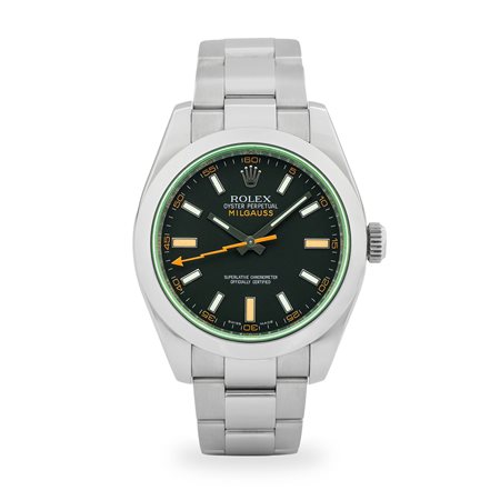 Rolex, Oyster Perpetual Milgauss ref. 116400GV in acciaio, quadrante nero...