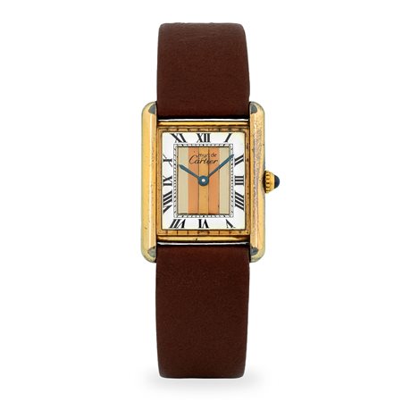 Cartier, Must Tank Vermeil in argento laminato, quadrante bianco e specchiato...