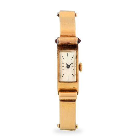 Rolex, Elegante orologio Art Decò di forma in oro rosa 18k con bracciale...