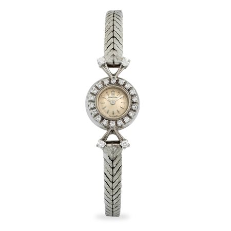 Omega, Elegante Cocktail Watch in oro bianco 18k con ghiera e anse...