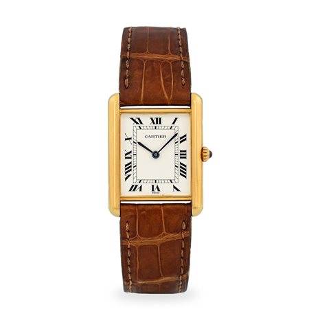 Cartier, Tank Louis in oro giallo 18k, quadrante bianco con numeri Romani,...