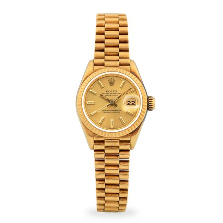 Rolex, Lady Datejust ref. 69178 in oro giallo 18k, quadrante champagne con...