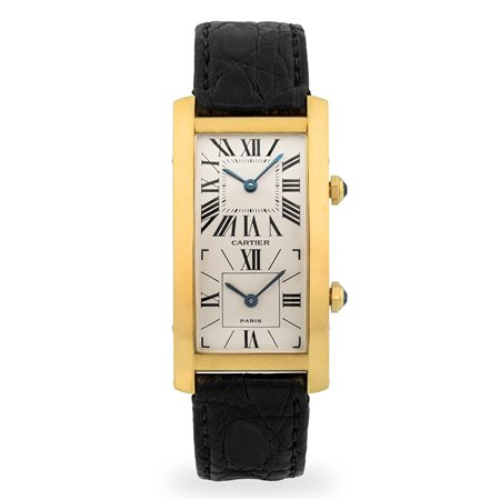 Cartier, Cintrée Dual Time in oro giallo 18k, doppio fuso orario quadrante...