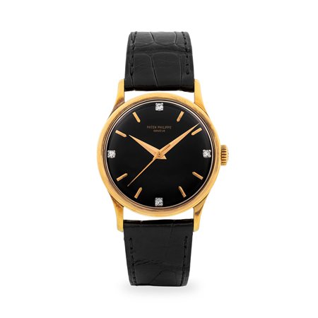 Patek Philippe, Raro Calatrava ref. 570 in oro giallo 18k, quadrante nero...