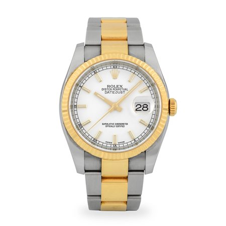 Rolex, Datejust ref. 116233 in acciaio e oro giallo, quadrante bianco con...