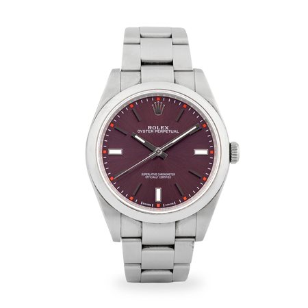 Rolex, Oyster Perpetual ref. 114300 in acciaio, quadrante vinaccia Soleil con...