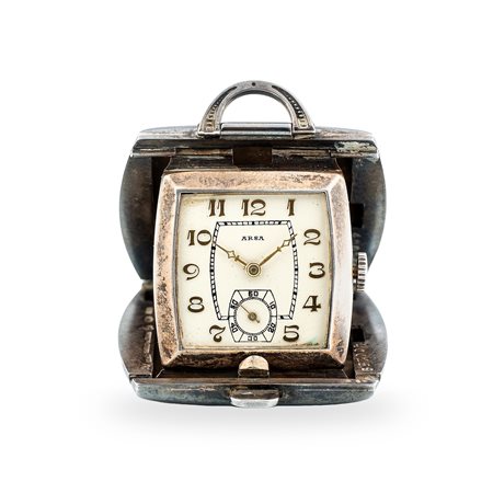 Arsa, Travel Watch in argento, quadrante argentè con numeri Decò e piccoli...