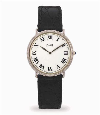 Piaget, Extrapiatto in oro bianco 18k, quadrante bianco con numeri Romani,...