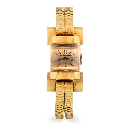Boucheron, Elegante orologio Art Decò in oro rosa 18k con bracciale integrato...