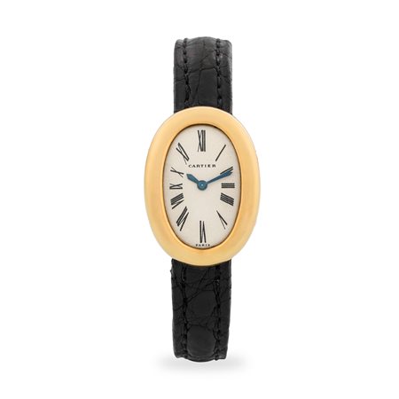 Cartier, Bagnoire Paris Vintage Duoplan in oro giallo 18k, quadrante argentè...