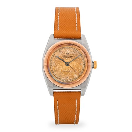 Rolex, Oyster Perpetual Ovetto ref. 3372 in acciaio e oro rosa, quadrante...