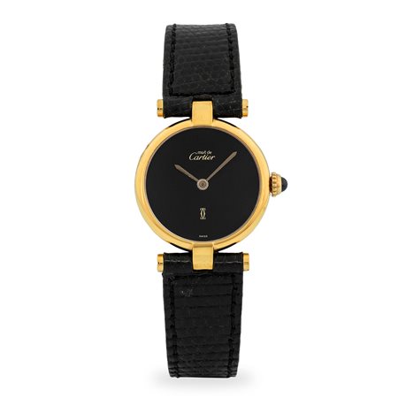 Cartier, Must Ronde Vermeil, quadrante nero, con scatola originale, circa...