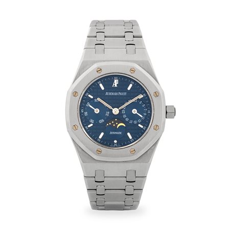 Audemars Piguet, Elegante Royal Oak in acciaio, quadrante blu Grand...
