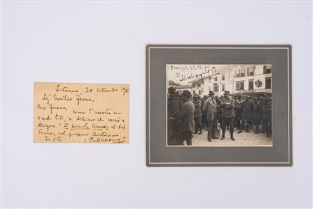 Pietro Mascagni - Foto cartolina e biglietto da visita con messaggio autografo, 1916