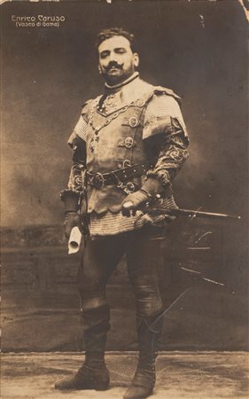 Caruso, Enrico - Foto cartolina viaggiata, con dedica e firma, 1908