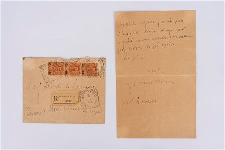 Pascoli, Giovanni - Lettera con busta, testo e firma autografe, 1906