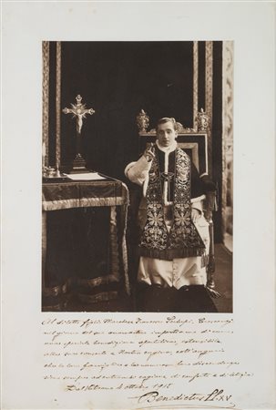 Papa Benedetto XV - Grande foto del Pontefice con benedizione apostolica e firma autografe, 1915