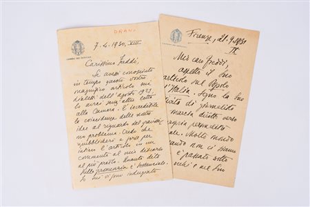 Paolo Orano - Due lettere autografe, 1930-31