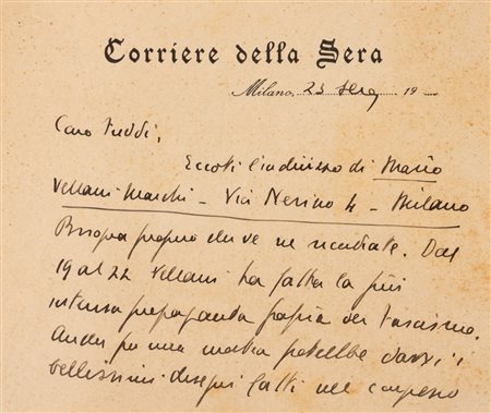 Orio Vergani - Biglietto manoscritto autografo, 1920
