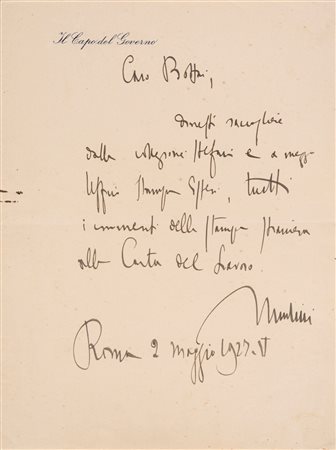 Benito Mussolini - Lettera autografa firmata, 1927