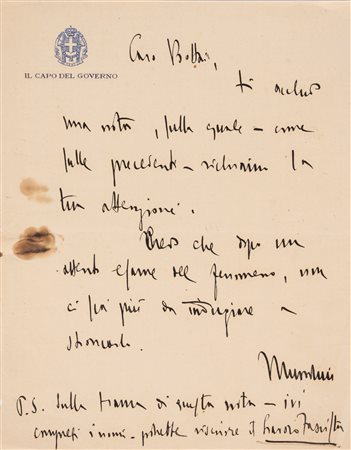 Benito Mussolini - Lettera autografa firmata