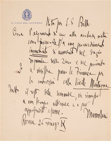 Benito Mussolini - Lettera autografa firmata, 1931