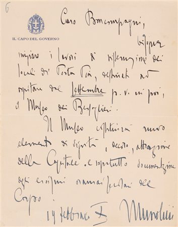 Benito Mussolini - Lettera autografa firmata, 1932
