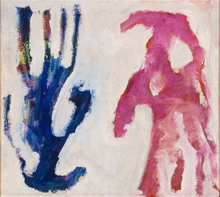 Lucio Battisti (Poggio Bustone 1943 - Milano 1998)  - Olio su tela dal titolo "DUE MONDI", 1971