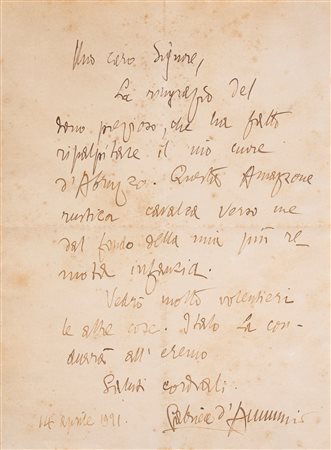 Gabriele D'Annunzio - Lettera autografa, 1921