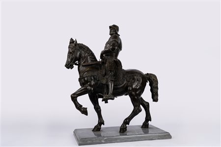 AFTER Del Verrocchio Andrea - Statua equestre di Bartolomeo Colleoni in bronzo con base in marmo. Secolo XIX, 1880-1900
