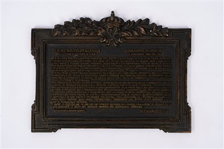 Armando Diaz - Targa in bronzo della Regia Fabbrica d'Armi con il Proclama di Vittoria di Armando Diaz, 4 Novembre 1918, 1918