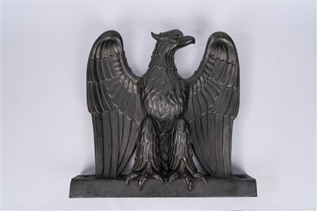 Imponente aquila imperiale fascista, ad ali aperte, scultura in bronzo originale del ventennio, 1930s