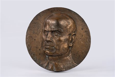 Benito Mussolini - Giovanni Servettaz - Originale placca in bronzo raffigurante il Duce, firmata Servettaz, 1922