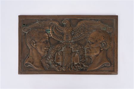 Benito Mussolini - Vittorio Emanuele III di Savoia - Placca in bronzo con Mussolini ed il Re Vittorio Emanuele III, 1930s