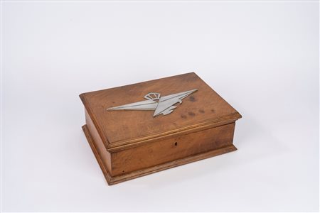 Cofanetto porta oggetti, in legno, con fregio della Regia Aeronautica, 1930s