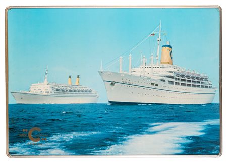 Insegna pubblicitaria della COSTA LINEA di Genova per le navi FEDERICO ed EUGENIO COSTA, 1950s