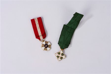 Interessante coppia di onorificenze mignon Corona d'Italia e SS.Maurizio e Lazzaro, 1920s