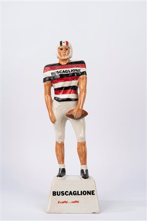Statuetta pubblicitaria in ceramica policroma per Caffè Buscaglione, 1972